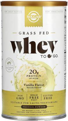 Solgar Grass Fed Whey To Go, Protein Powder, Vanilla, 11.9 oz Whey Protein