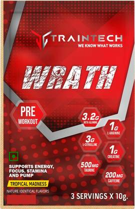 TRAINTECH Wrath Pre Workout for Intense Pumps & Performance (Tropical Madness, 3 Serving) Pre Workout