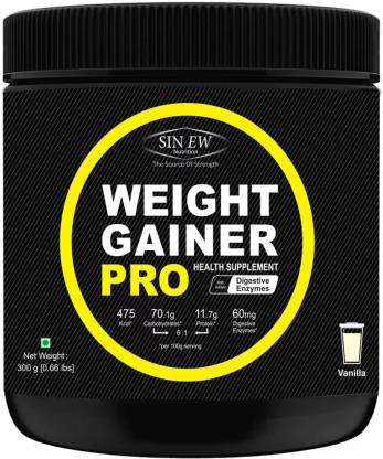 SINEW NUTRITION Weight Gainer Pro with Digestive Enzymes, Vanilla, 300 Gm Weight Gainers/Mass Gainers