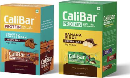 CaliBar Crispy Protein Bar | Combo Pack of 12 | Almond Choco And Roasted Coffee Bean Protein Bars