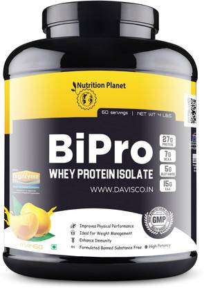 Nutrition Planet BiPro Whey Protein Isolate With Added DigeZyme (Mango - 4lb, 60 Servings) Whey Protein