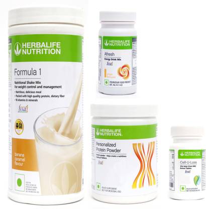 HERBALIFE FORMULA1SHAKE BANANA CARAMEL+PP200+AFRESH GINGER+ CELL U LOSS TABLET Protein Shake