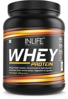 INLIFE Whey Protein Powder With Isolate Concentrate Hydrolysate- 400 Grams (Vanilla) Whey Protein