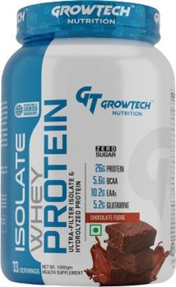 Growtech Isolate Hydrolyzed Protein 26G Protein5.6G BCAA 10.2G EAA 33 Servings ZERO SUGAR Whey Protein
