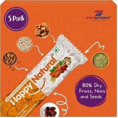 FITSPORT Happy Natural Nutrition Bar With 80% Dry Fruits Pack of 5 Energy Bars