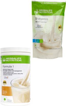 HERBALIFE Formula1 Shake-Banana Caramel Flavor With Shake Mate Milk Powder - Vanilla Flavor Plant-Based Protein