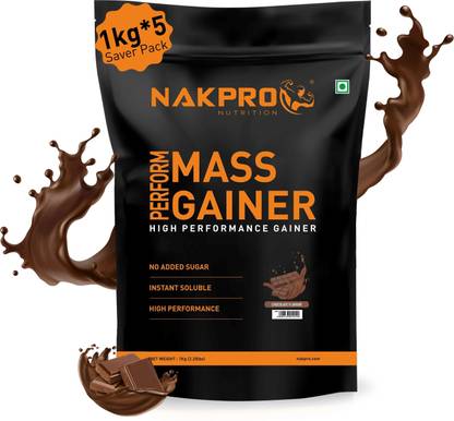 Nakpro Perform MassGainer High Protein&High Calorie Protein Powder 1kg*5(5Kg Chocolate) Weight Gainers/Mass Gainers