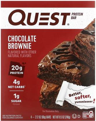QUEST NUTRITION Protein Bar, Chocolate Brownie, 4 Bars, 60 gm Each Protein Bars