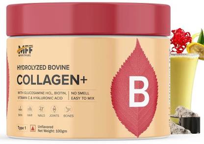 MyFitFuel Premium Bovine Collagen +Biotin, Hyaluronic Acid, Vitam. C &More 100g Unflavored Protein Shake