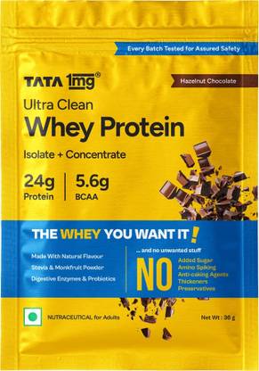 TATA 1mg Ultra Clean Whey Protein Isolate + Concentrate|24g Protein|Lab-Tested|1 sachets Whey Protein