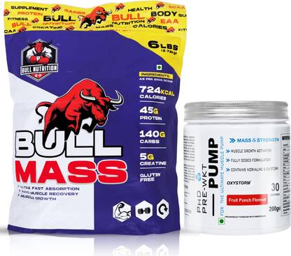 BULL NUTRITION Bull mass Gainer With Phd Pre-Workout 30Serving Combo Pack Weight Gainers/Mass Gainers
