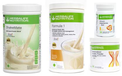 HERBALIFE Formula 1 Banana + Protein Powder 200 G+ Shake Mate + Afresh - Lemon Protein Shake