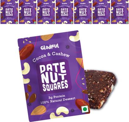 Gladful Cocoa & Cashew Date Nuts Squares | Pack of 8 Energy Bars Energy Bars