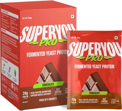 SUPERYOU Pro Fermented Yeast Protein(Pack of 8)|24g Protein|Chocolate 288g Protein Blends