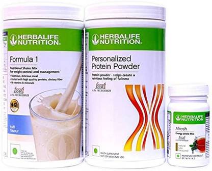 Herbalife Nutrition f1 Kulfi Flavor (500g), Personalized Protein Powder (400g), Afresh Tulsi Protein Blends