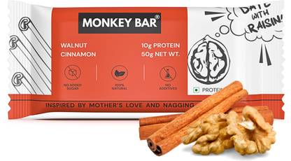Monkey Bar Walnut Cinnamon Protein Bar - 8 Bars , 10g Protein, No Added Sugar, All Natural Protein Bars