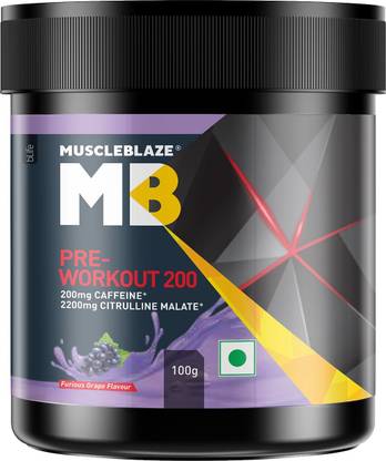 MUSCLEBLAZE Pre Workout 200, 2200mg Citrulline, Furious Grape, 100g Whey Protein