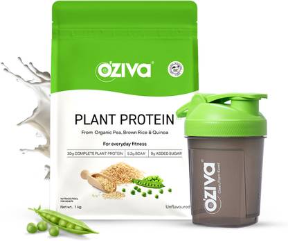 OZiva Organic Plant Protein (Pea protein & Brown Rice) for Everyday Fitness + Shaker Plant-Based Protein