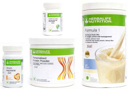HERBALIFE Formula 1 Kulfi Flavor+ Protein Powder+ Cell U Loss Tablet + Afresh Peach Protein Shake