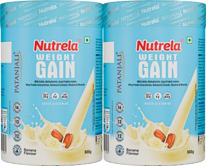 PATANJALI Nutrela Weight Gain Powder, Best Mass Gainer For Skinny Guys, 500g (Pack of 2) Weight Gainers/Mass Gainers