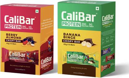 CaliBar Crispy Protein Bar | Combo Pack of 12 | Banana Binge & Berry Almond Protein Bars