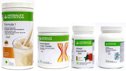 HERBALIFE FORMULA1 BANANA + PROTEIN 200 GRAM + AFRESH TULSI + FORMULA 2 MULTIVITAMIN Protein Shake