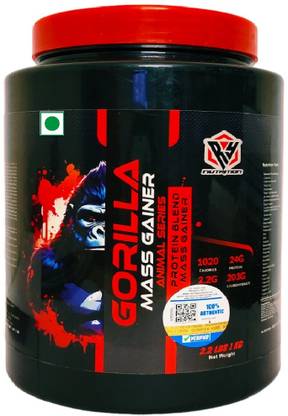 RY Nutrition Gorilla Mass Gainer For Bulk Mass Gain Calories 1020 (Strawberry 2.2Lbs) Weight Gainers/Mass Gainers