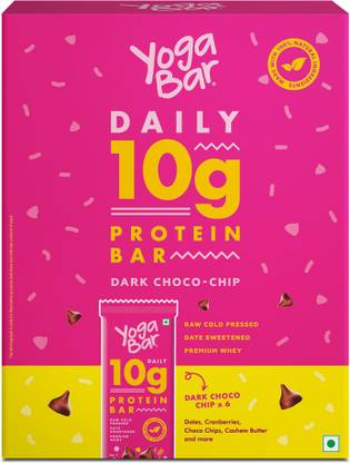 Yogabar 10 g Protein Bar Dark Choco Chip, Healthy Protein Snacks (Pack of 6) Protein Bars