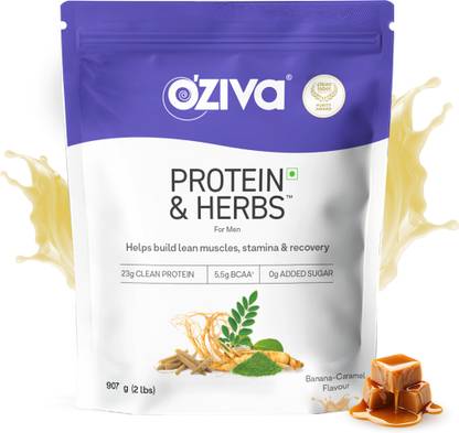 OZiva Protein & Herbs for Men | Muscle Building | No Added Sugar |Recovery and Stamina Whey Protein