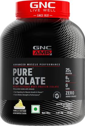 GNC AMP Pure Isolate Zero Carb | 25g Protein | 6g BCAA | Vanilla Custard |4lbs Whey Protein