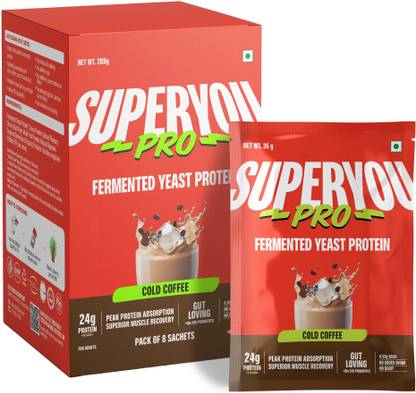 SUPERYOU Pro Fermented Yeast Protein(Pack of 8)|24g Protein|Coffee 288g Protein Blends
