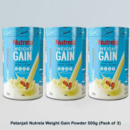PATANJALI Nutrela Weight Gain Powder, Weight Gain Shakes For Underweight, 500g (Pack of 3) Weight Gainers/Mass Gainers