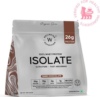 Wellbeing Nutrition 100% Whey Protein Isolate, 26g, 13g EAA, Digestive Enzymes, Easy to Digest Whey Protein