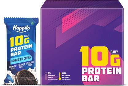 Happilo Premium Cookies & Cream Protein Bar 50g (Pack of 6), 10g Whey Protein