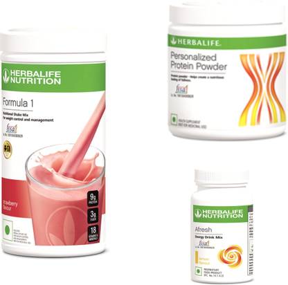 HERBALIFE Formula 1 Strawberry Shake Mix-500g, Protein Powder-200g, Afresh Lemon-50g. Nutrition Bars