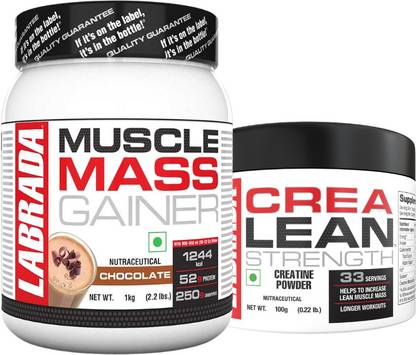 Labrada MUSCLE MASS GAINER 1 KG (CHOCOLATE)+CREA LEAN 100 GM Weight Gainers/Mass Gainers