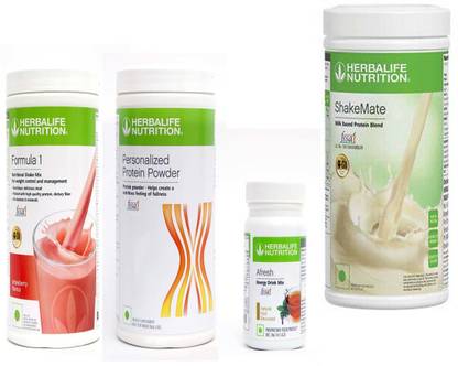 HERBALIFE FORMULA-1SHAKE STRAWBERRY-+PROTEIN POWDER -400 +AFRESH -TULSI-50- +SHAKEMATE Protein Shake