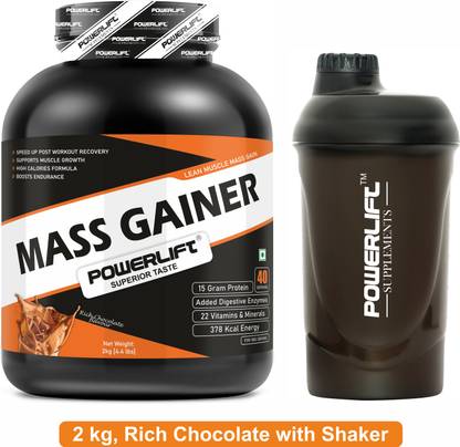 POWERLIFT Mass Gainer for Muscle Mass Gain with Shaker Weight Gainers/Mass Gainers