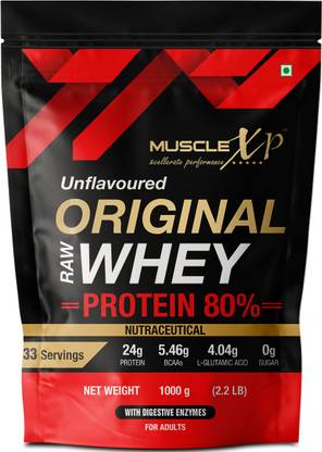 MuscleXP Raw Whey Protein Concentrate 80% Unflavored, 1Kg (2.2lb) Whey Protein