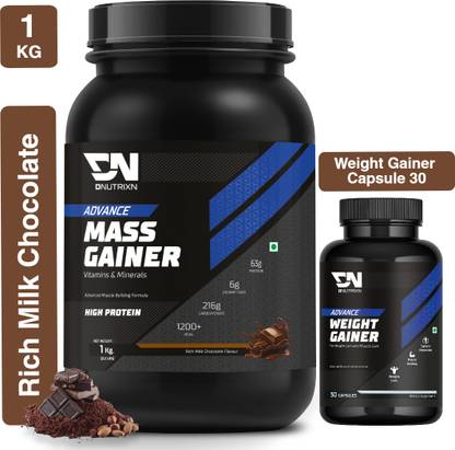 DNUTRIXN Advance High Protein Mass Gainer |Protein 63G | Calorie 1200+Kcal |Multivitamin+ Weight Gainers/Mass Gainers