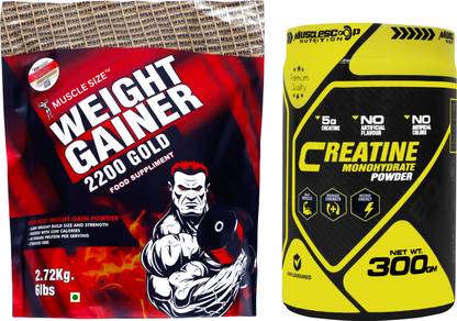MUSCLE SIZE 2200 GOLD WEIGHT GAINER WITH UNFLAVOUR CREATINE MONOHYDRATE POWDER COMBO PACK Weight Gainers/Mass Gainers