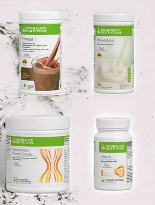 HERBALIFE F1 SHAKE MIX-CHOCOLATE,SHAKEMATE,PP-200GM AND PEACH (PACK OF 4) Protein Shake