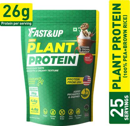 FAST&UP Plant Protein - 26g Certified Protein from USA with 4.6g BCAA, 4.8g Glutamine. Plant-Based Protein