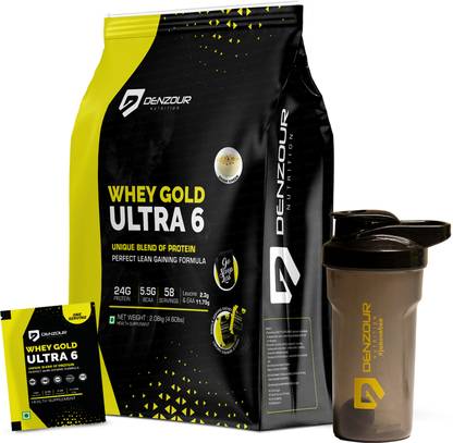DENZOUR NUTRITION 100% Whey Gold Ultra 6 with Shaker | 24g Protein, 5.5g BCAA Whey Protein