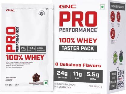 GNC Pro Performance 100% Whey Taster Pack | 8 Flavours x 35g Single-Serve Sachet Whey Protein