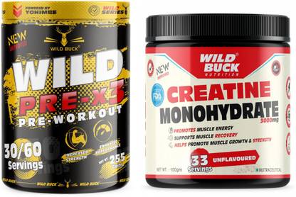 WILD BUCK Pre-X3 Hardcore For Extreme Focus With Creatine for Lean Muscle Gain & Recovery Pre Workout