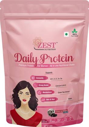 ZEST NUTRITION Women's Daily Protein Health Drink, 31 Nutrients, Cookie & Cream Flavour, 400 GM Plant-Based Protein