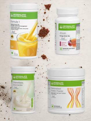 HERBALIFE F1 SHAKE MIX-MANGO,KASHMIRI KAHWA,SHAKEMATE AND PP-200GM (PACK OF 4) Protein Shake