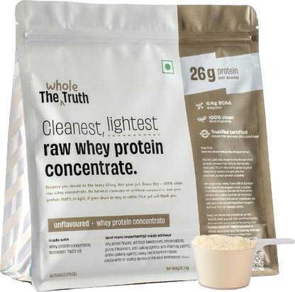 The Whole Truth Whey Protein Unflavoured Concentrate|26g Protein/scoop|6.4g BCAA|100% Authentic Whey Protein