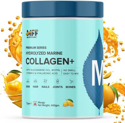 MyFitFuel Premium Marine Collagen +Biotin, Hyaluronic Acid, Vitamin C &More 400g Mango Protein Shake
